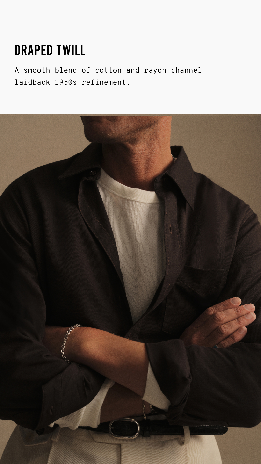 Buck Mason Facebook ad: Draped Twill