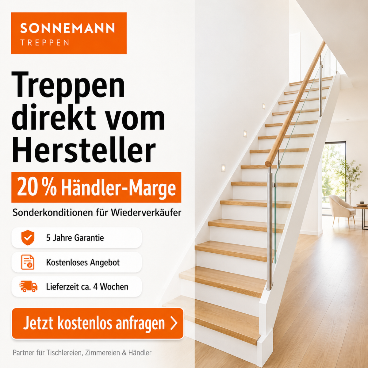 Sonnemann Treppen Facebook ad: 20 % Marge pro Treppe, sichern Sie sich jetzt Ihren Gewinn!