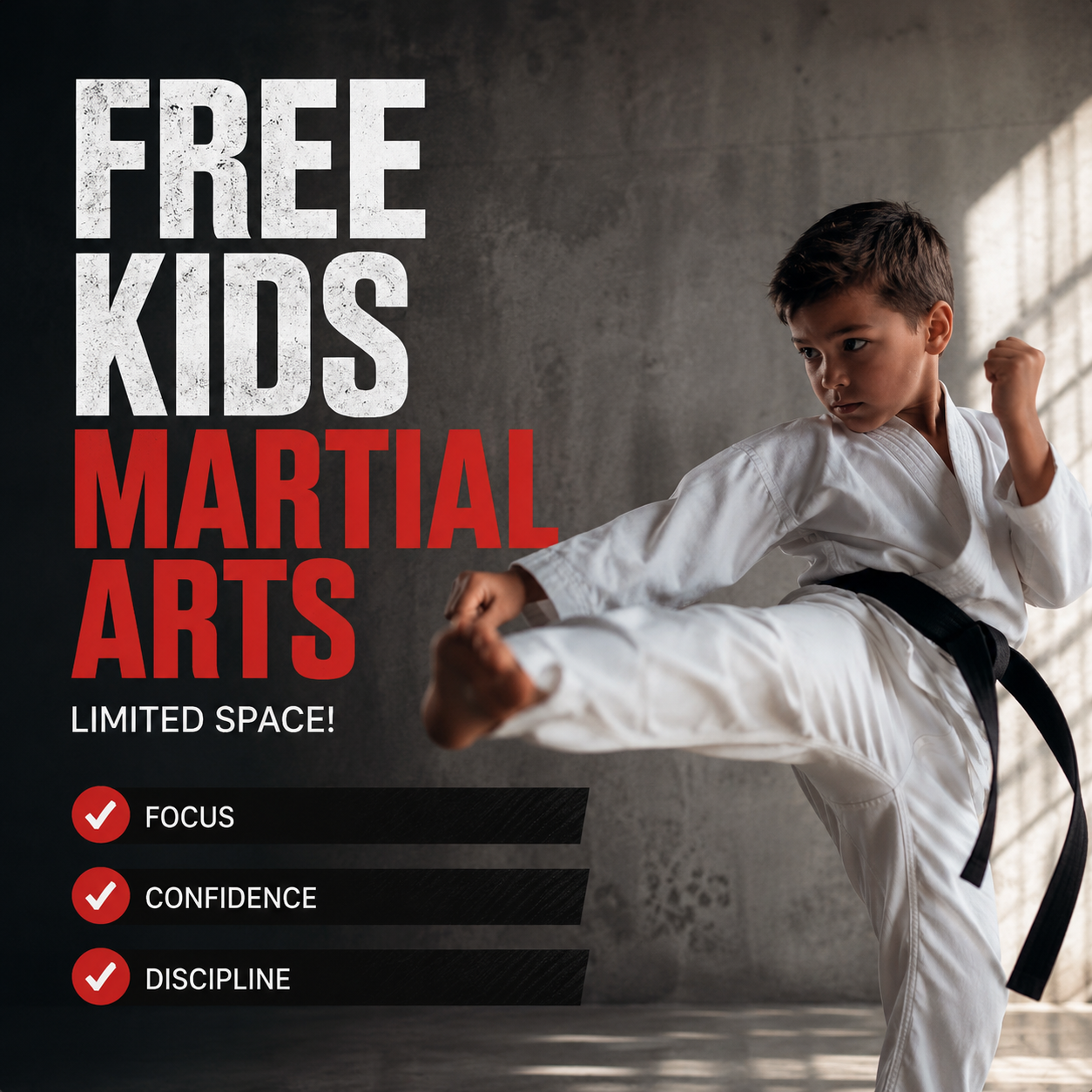 Cutting Edge Martial Arts Academy Facebook ad: FREE KIDS CLASS!