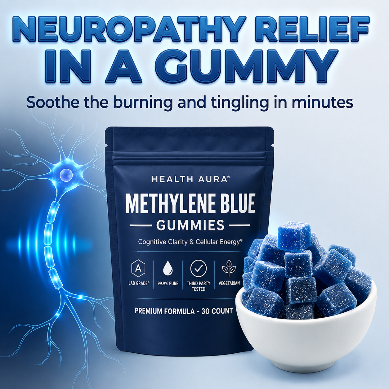 The Pain-Free Aging Report Facebook ad: I tell my patients to try methylene blue gummies every…
