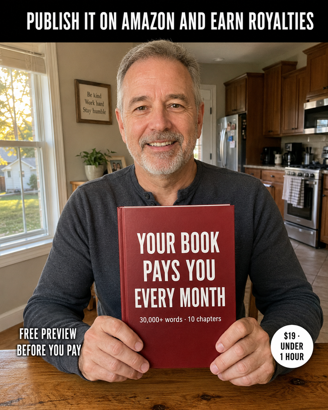 Best Sellers AI Facebook ad: Your book pays you every month.