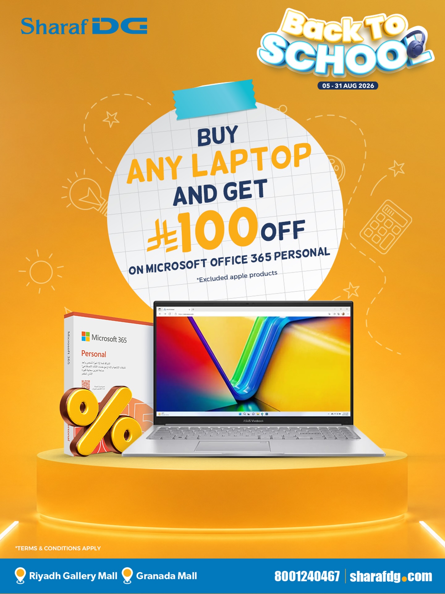 Sharaf DG Saudi Facebook ad: New laptop? Make it study-ready from day one!