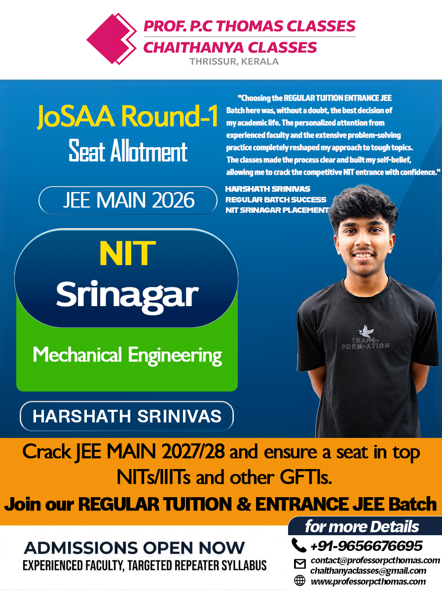 Prof P C Thomas Classes & Chaithanya Classes Facebook ad: Secure Your Seat in Top NITs!