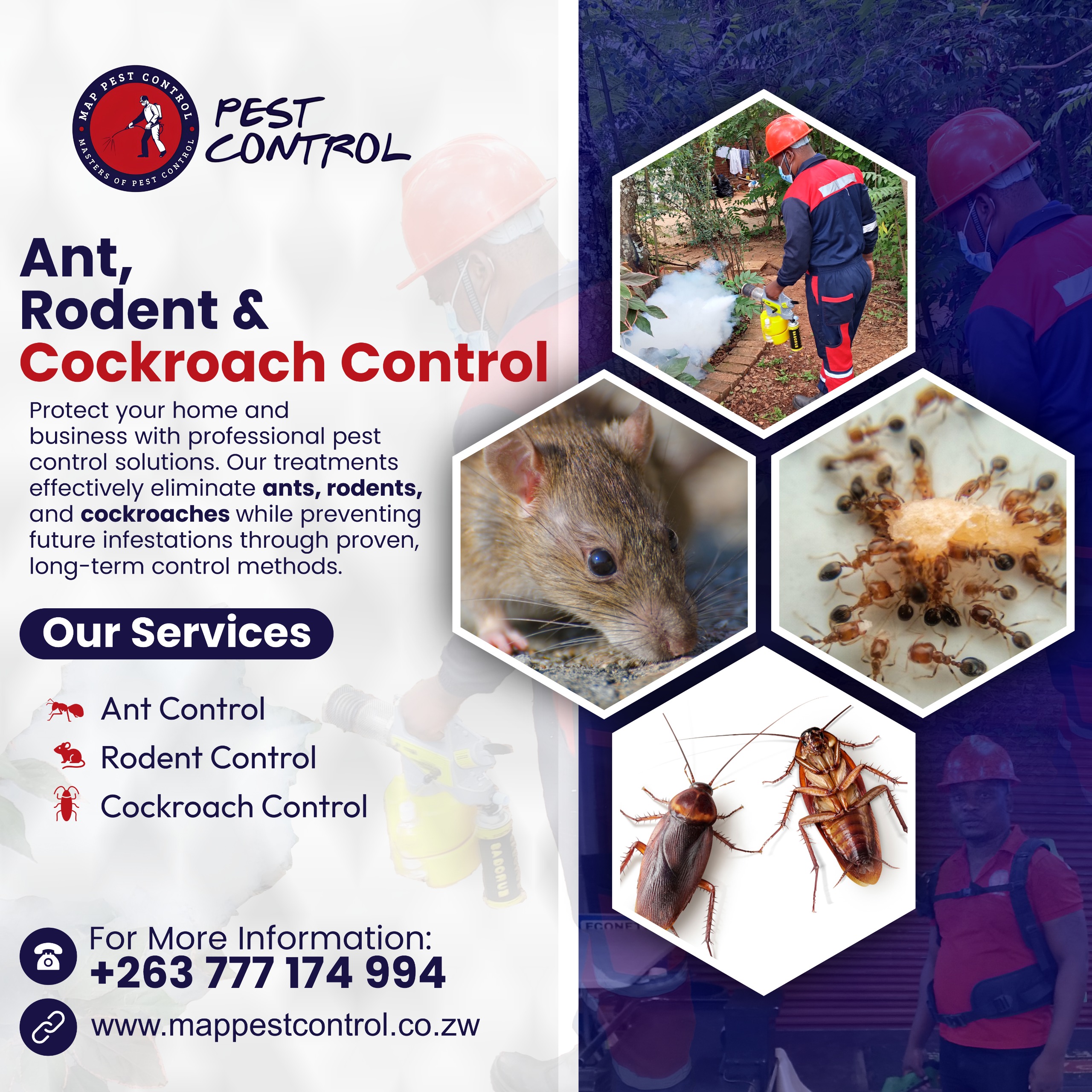 Map Pest Control Tushera Facebook ad from May 20, 2026