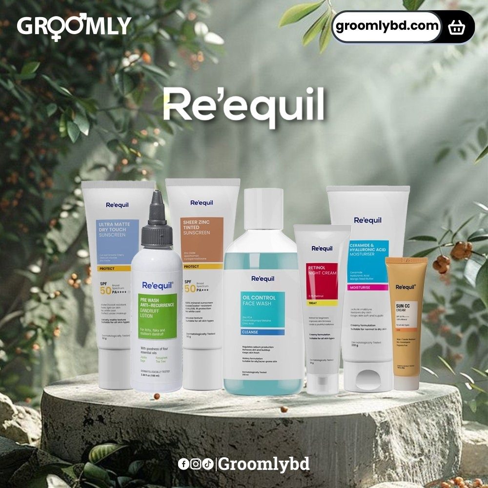 Groomly Facebook ad: Level up your skincare game with Re’equil, available…