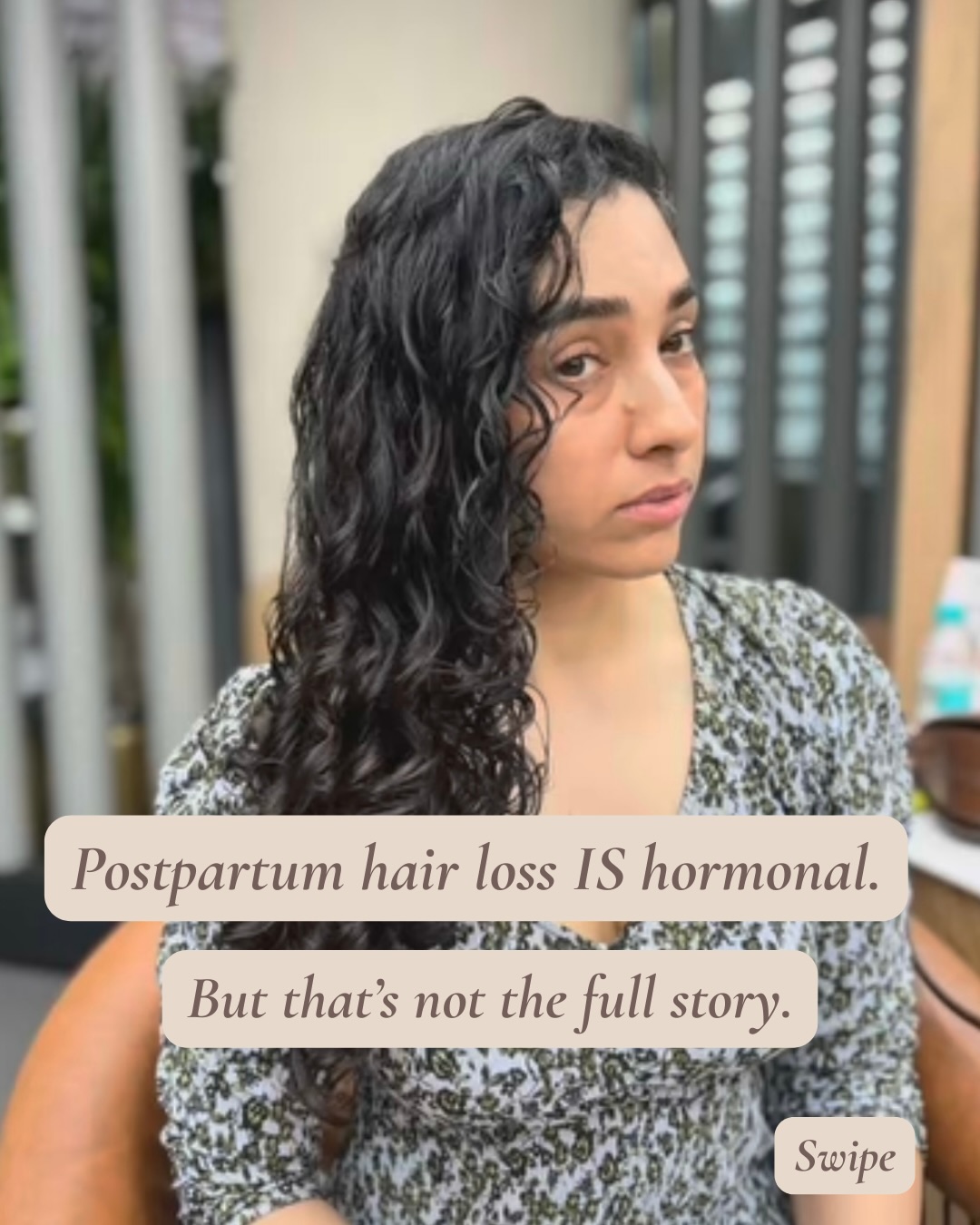 Stronger WIth Pooja Facebook ad: Postpartum hair loss is hormonal.