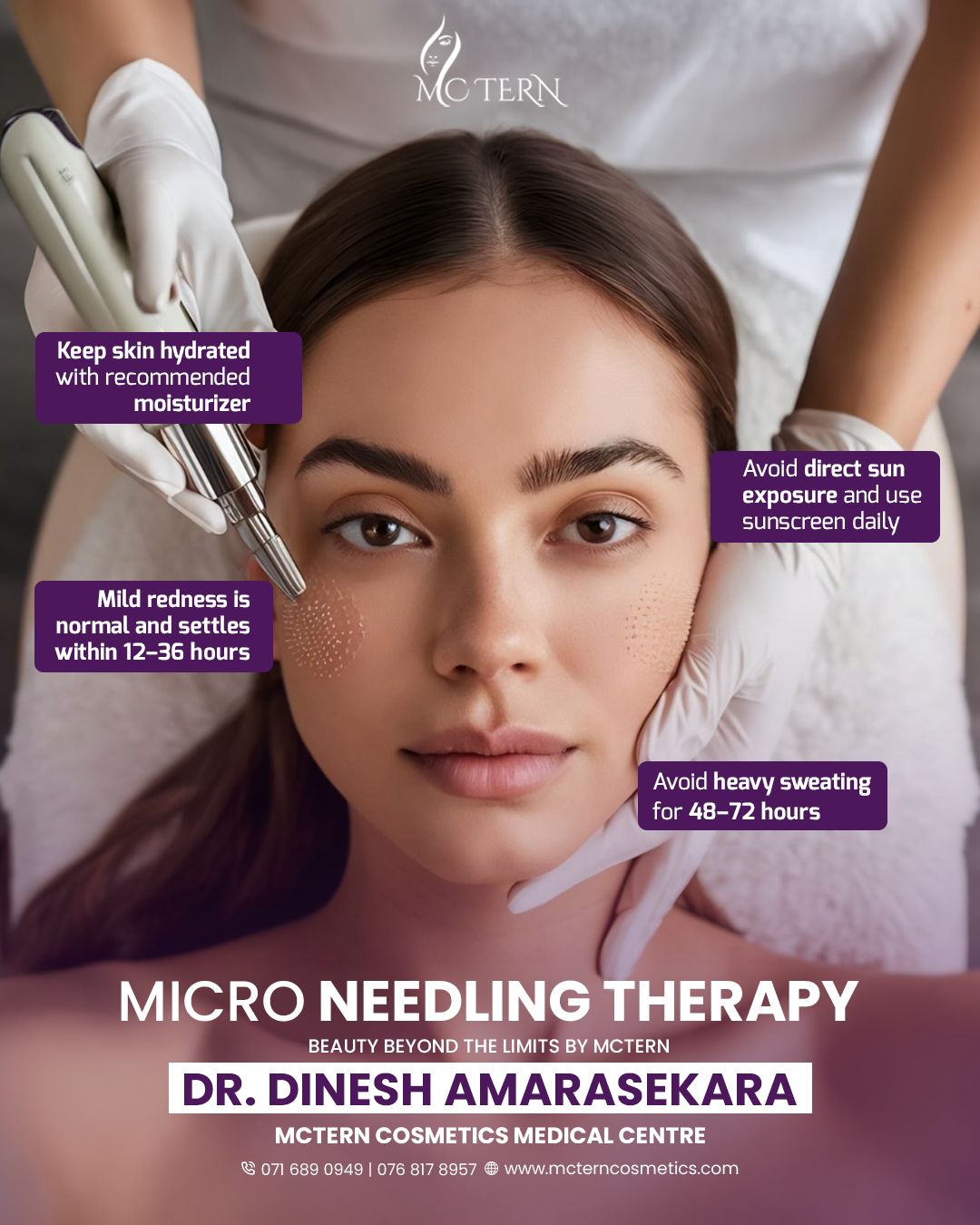 Mctern Cosmetics Medical Centre Facebook ad: After your microneedling treatment, proper care is…
