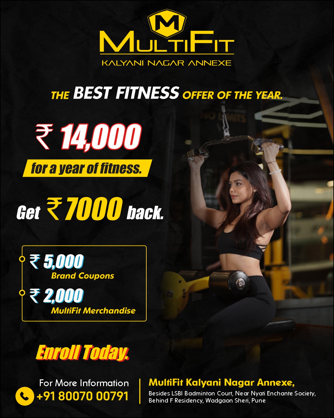MultiFit Facebook ad: ₹14,000 for 365 Days + ₹7,000 Back!