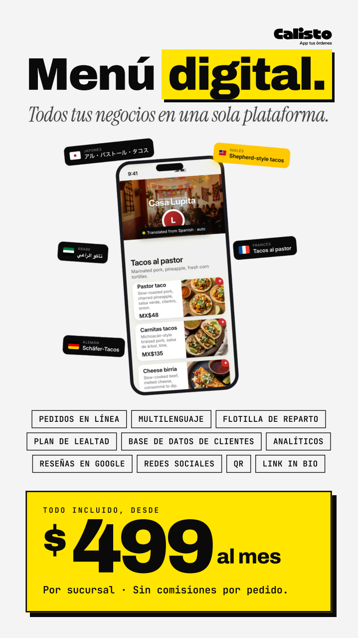 Calisto menu digital Facebook ad: Todo tu negocio en un solo enlace.