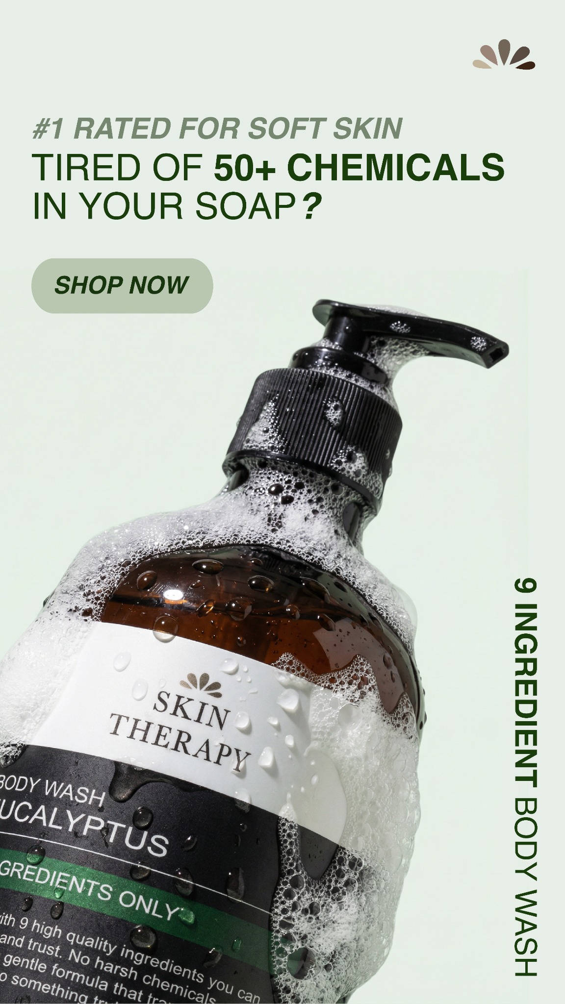 Skin Therapy Facebook ad: Your Body Wash Has 30+ Chemicals. Ours Has 9.