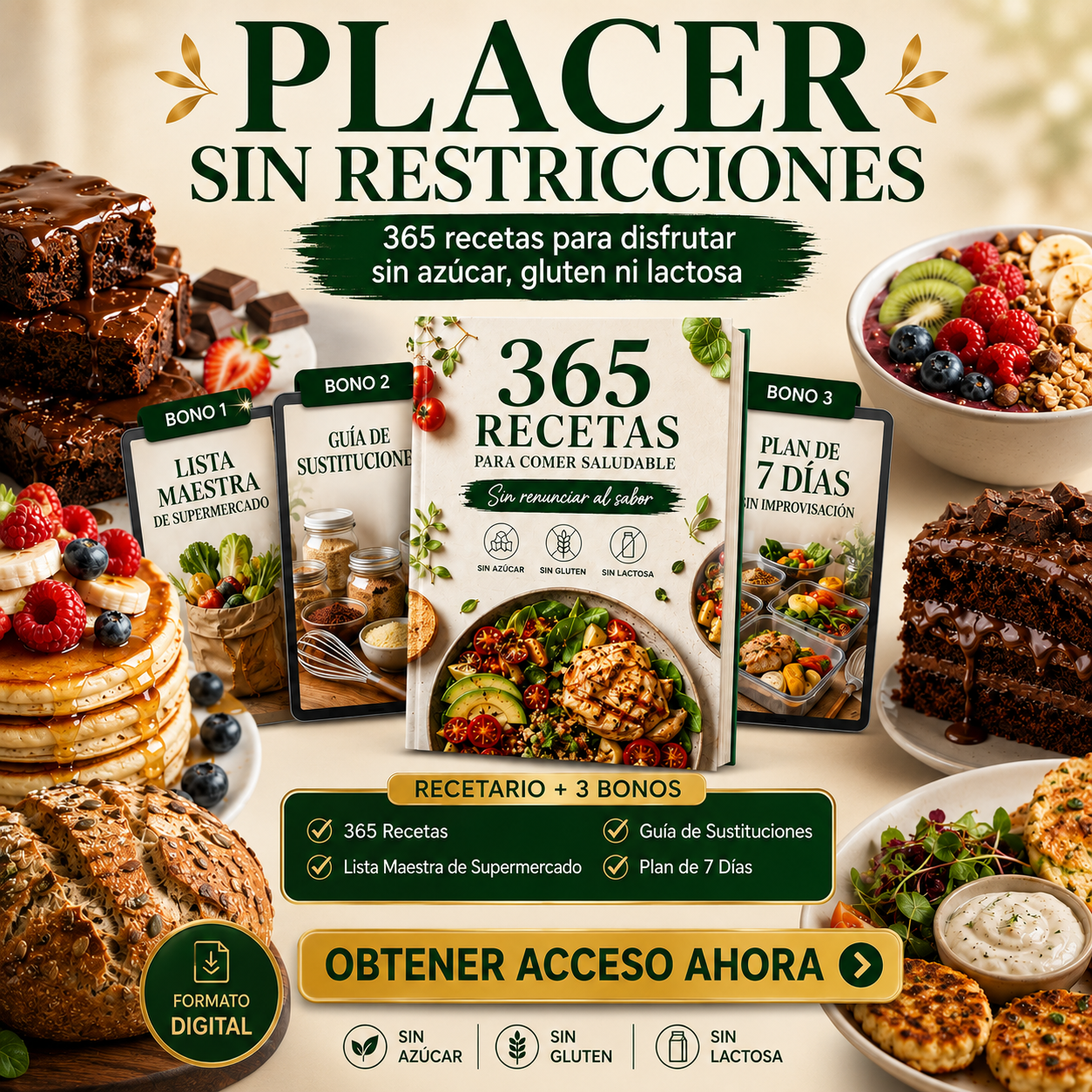 Academia Digital Facebook ad: 365 recetas + 3 bonos por $199 MXN