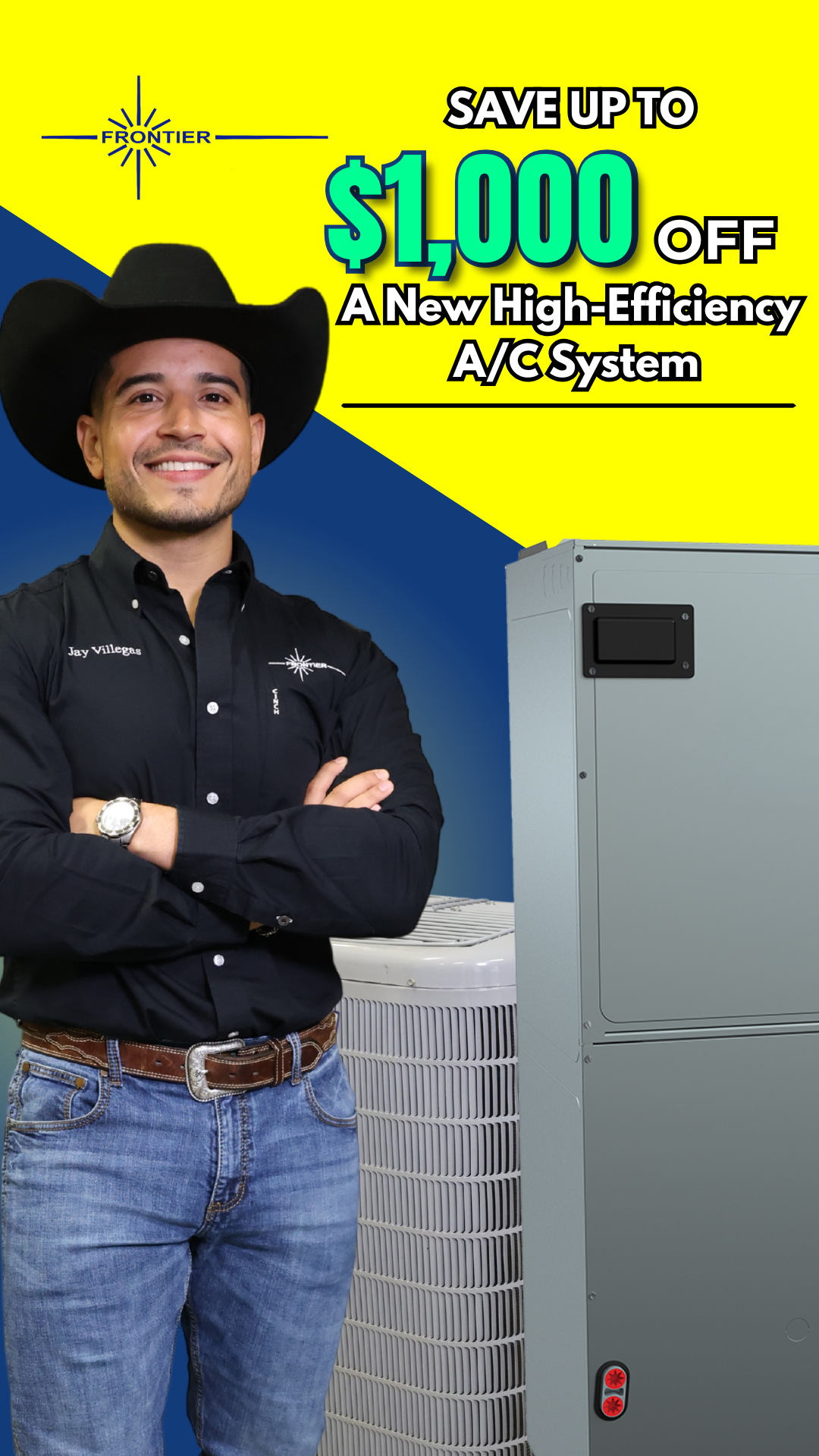 Frontier Cooling and Heating Facebook ad from Apr 1, 2026