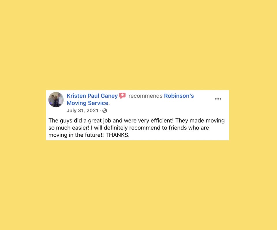 Robinson’s Moving Service Facebook ad: Robinson Moving Services is a professional moving company…