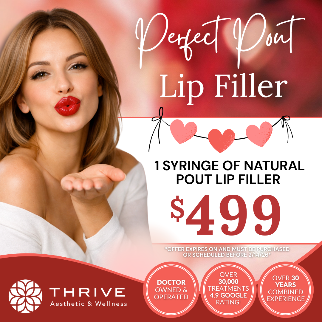 Thrive Aesthetic & Wellness Facebook ad: 1 Syringe of Lip Filler ONLY $499!