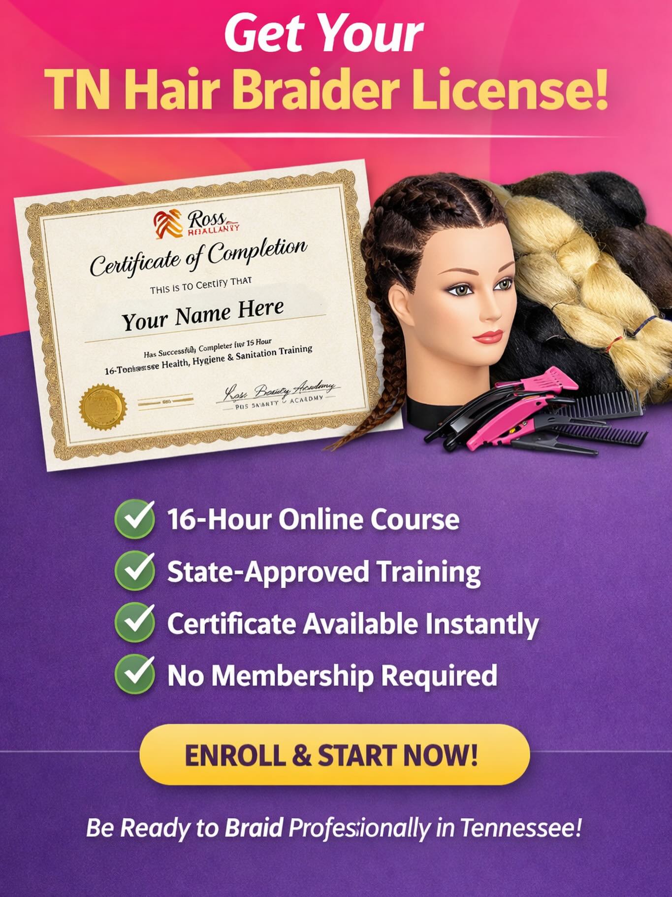 rossbeautyacademy Facebook ad: Become a Certified TN Hair Braider Today!
