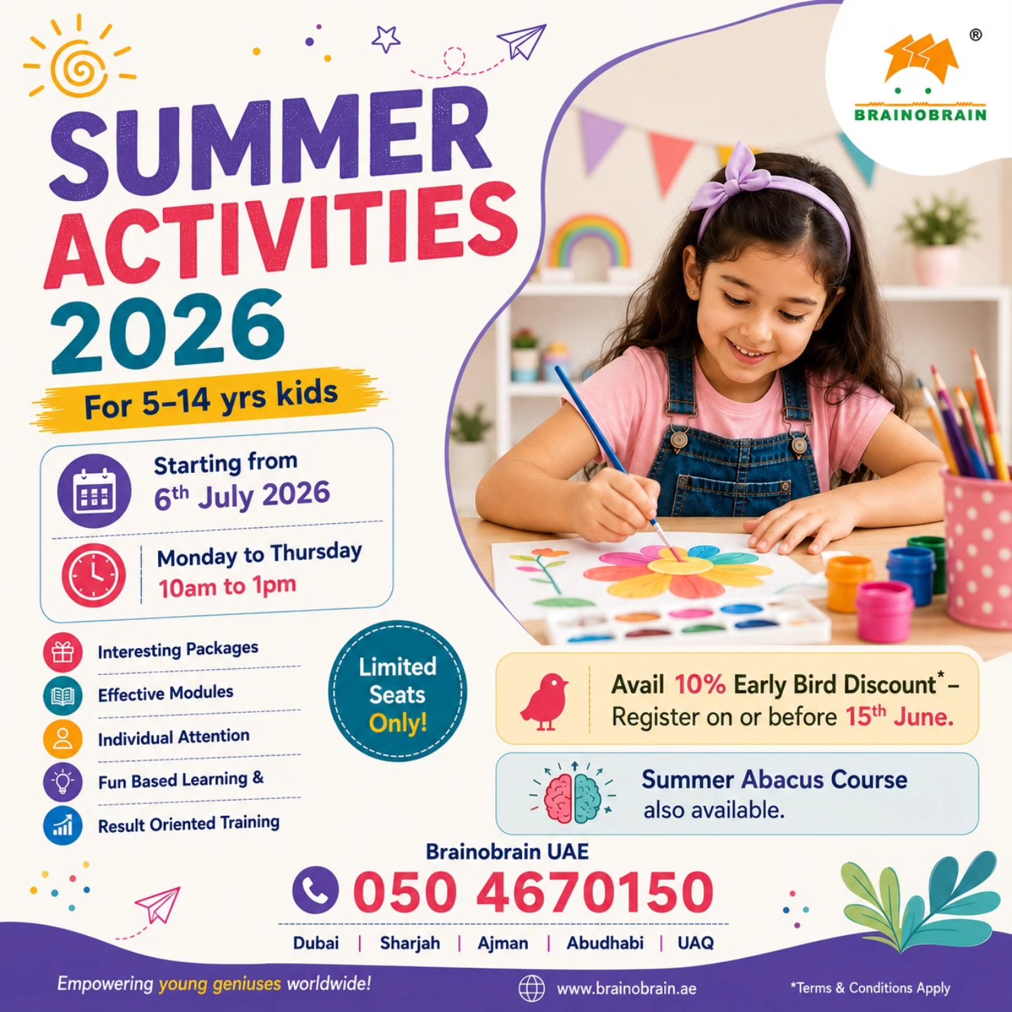 Brainobrain UAE Facebook ad: Children wait for summer holidays.