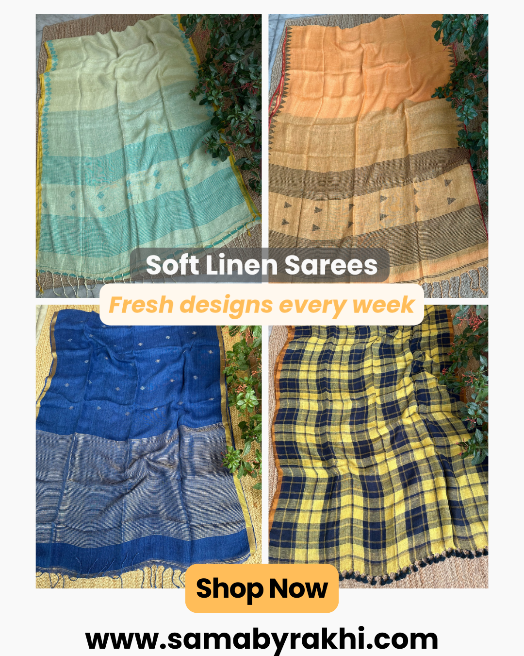 SAMA by Rakhi Facebook ad: Linen Sarees are back