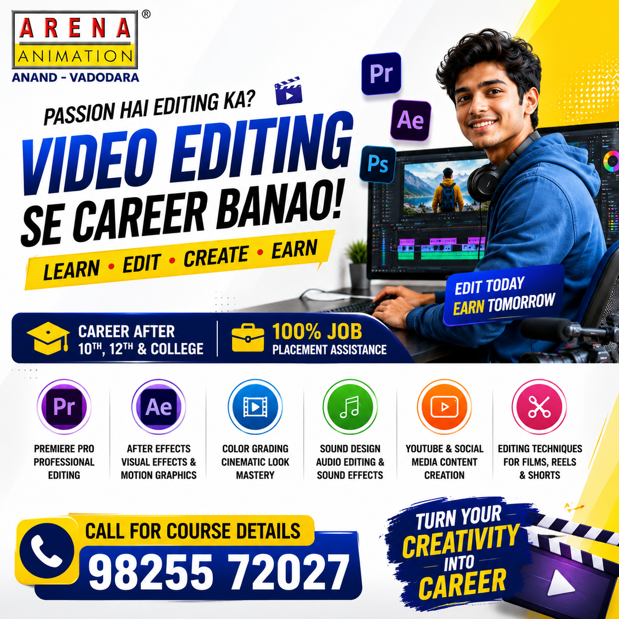 Arena Animation Sayajigunj - AAS Facebook ad: Video Editing Se Career Banao!