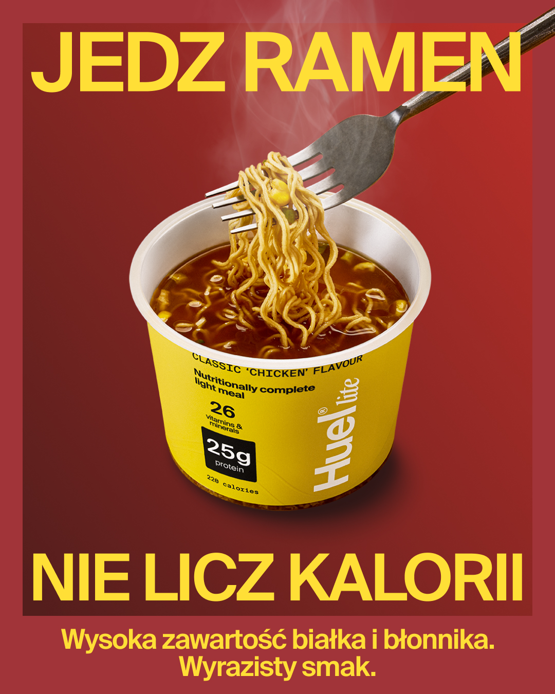 Huel Facebook ad: Lite Lunch. Maksimum wartości odżywczych.