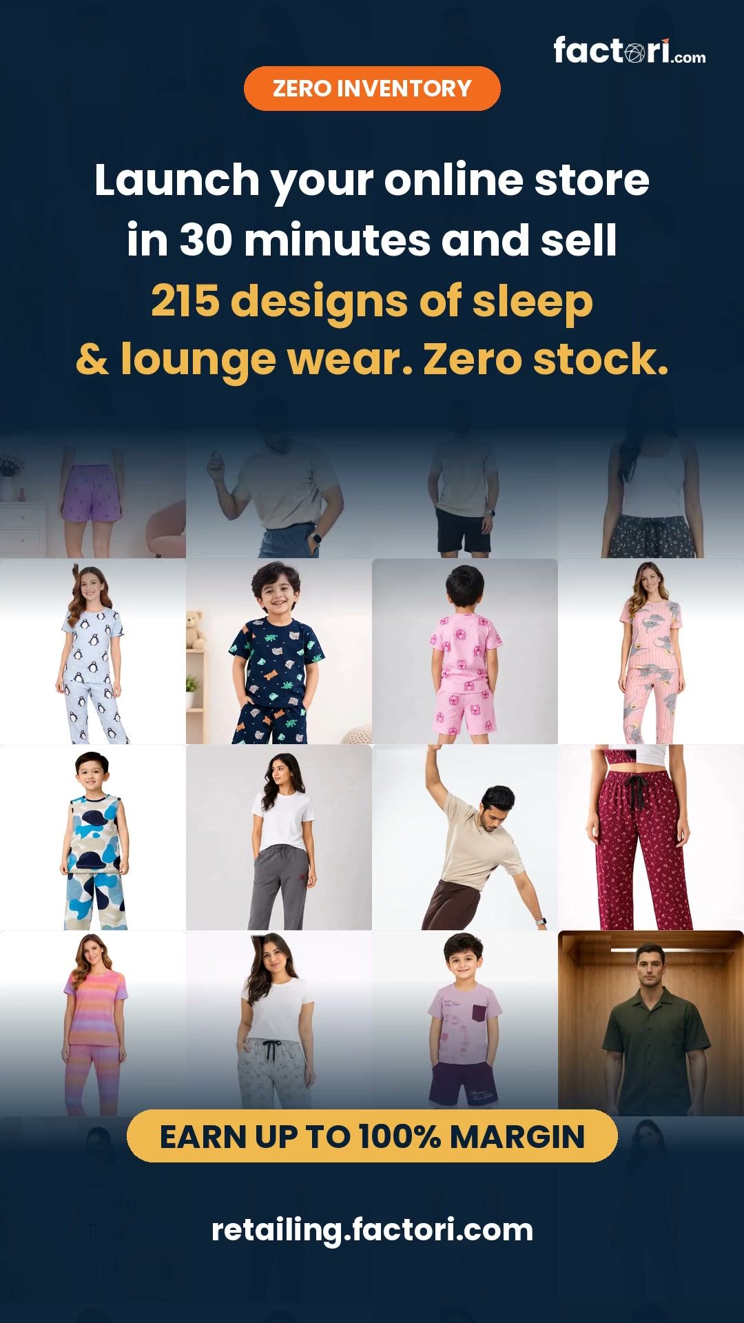 Factori.com Facebook ad: Nobody posts about their pyjamas.