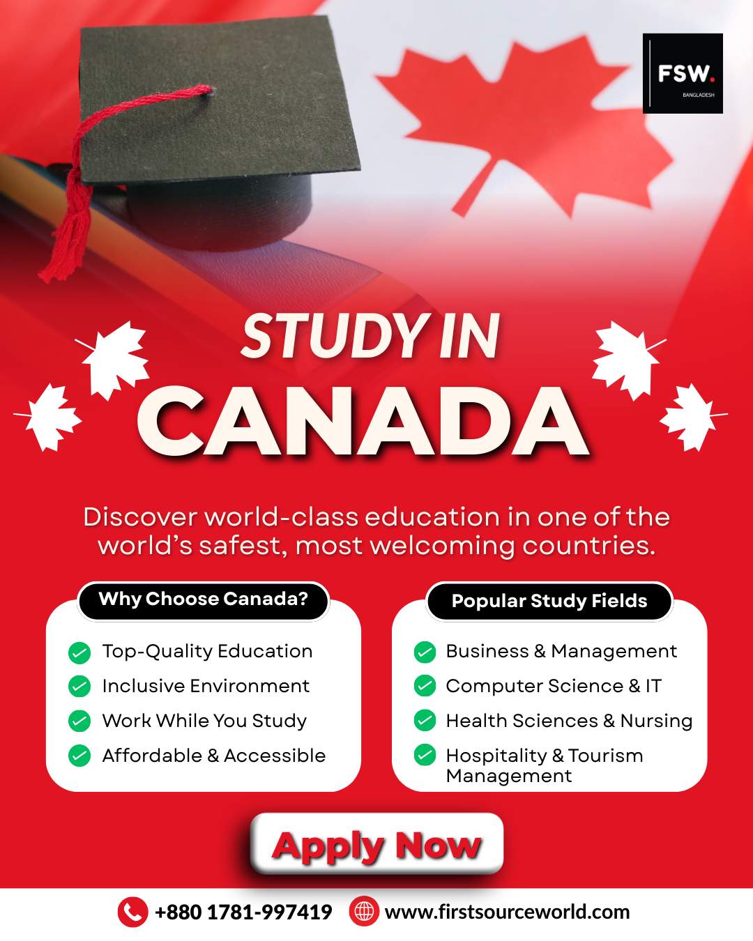 FSW Bangladesh Education & Visa Facebook ad from Apr 6, 2026