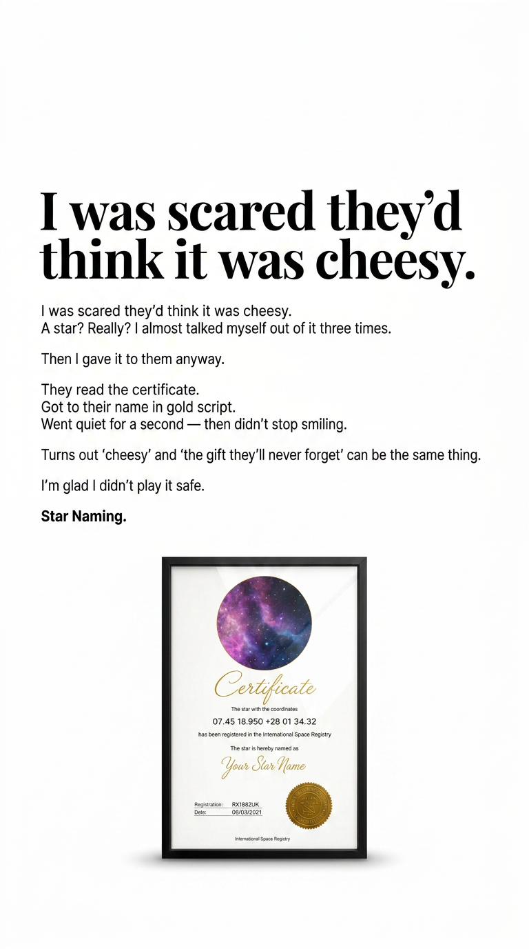 Star-Naming Facebook ad: I Almost Didn’t Buy It Because I Thought It Was Cheesy.