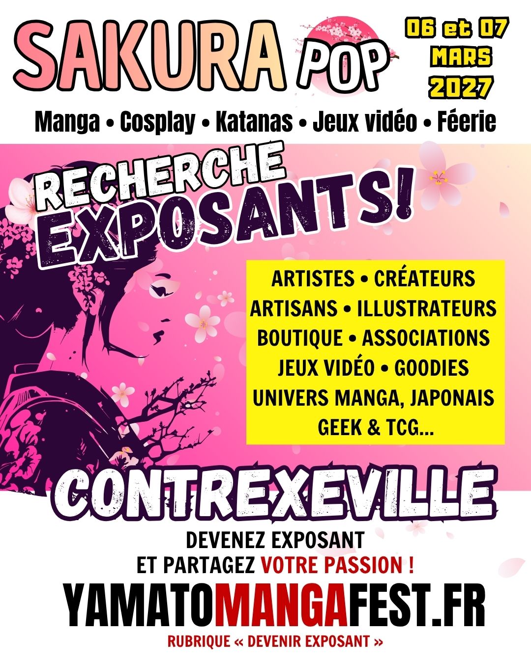 Sakura POP Facebook ad: RECHERCHE EXPOSANTS, CONTREXÉVILLE!