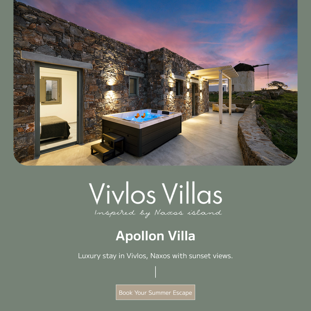Vivlos Villas Facebook ad: Escape to the beauty of Naxos.