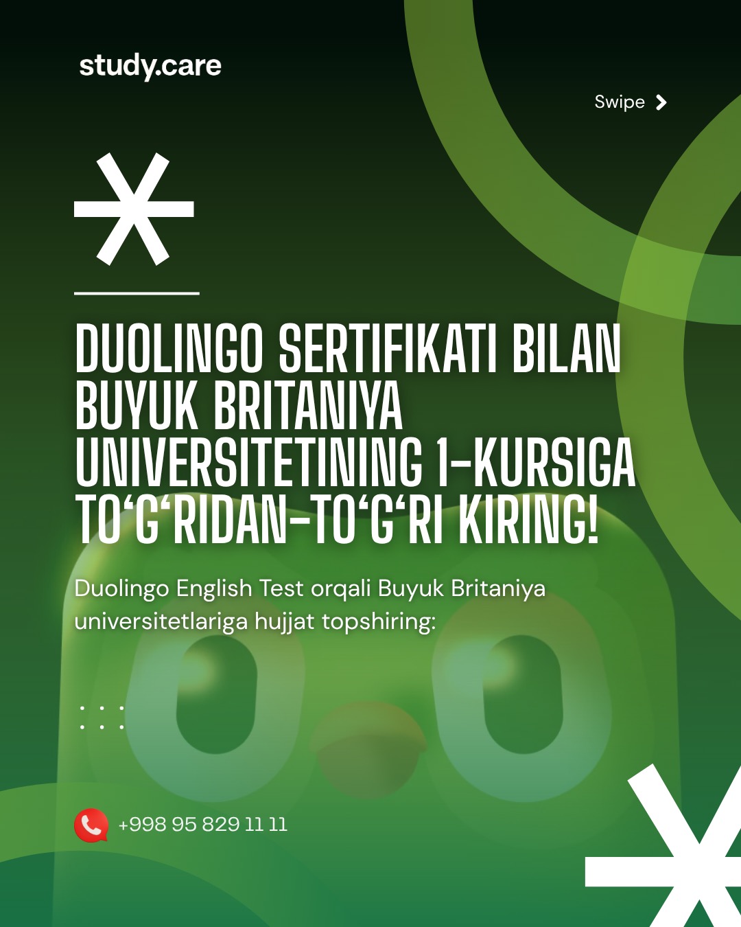 Studycare Uzbekistan Facebook ad: DUOLINGO SERTIFIKATI BILAN BUYUK BRITANIYA…