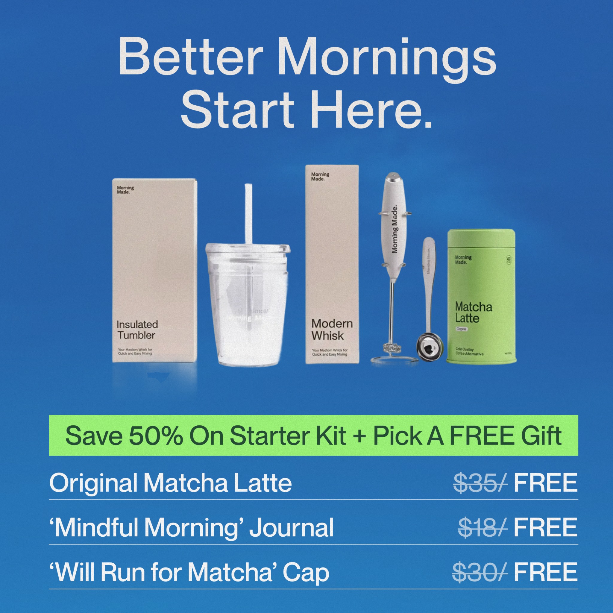 Morning Made Facebook ad: 50% Off + Free Gift