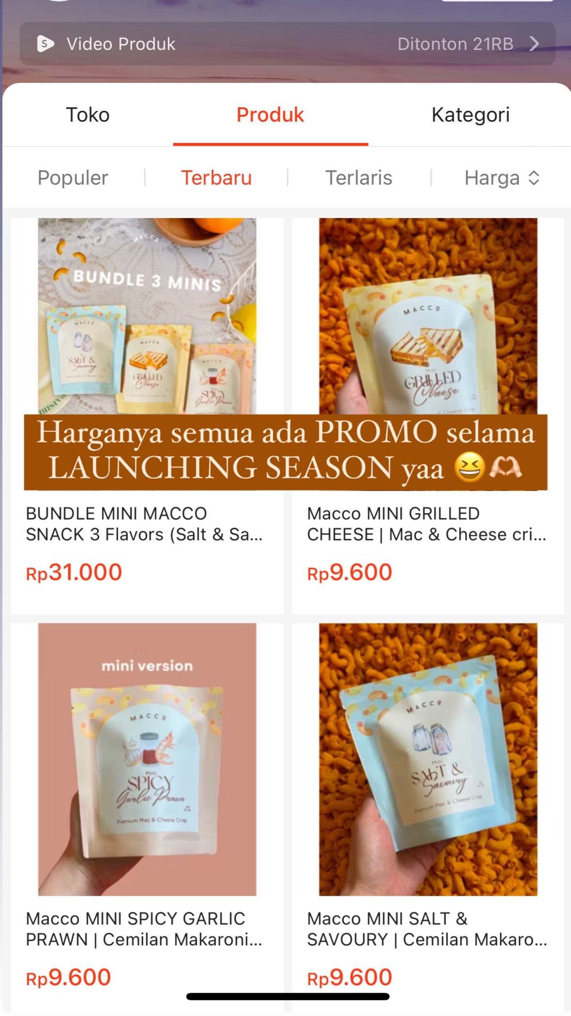 Macco Snack Facebook ad: Harganya semua ada PROMO selama LAUNCHING SEASON yaa
