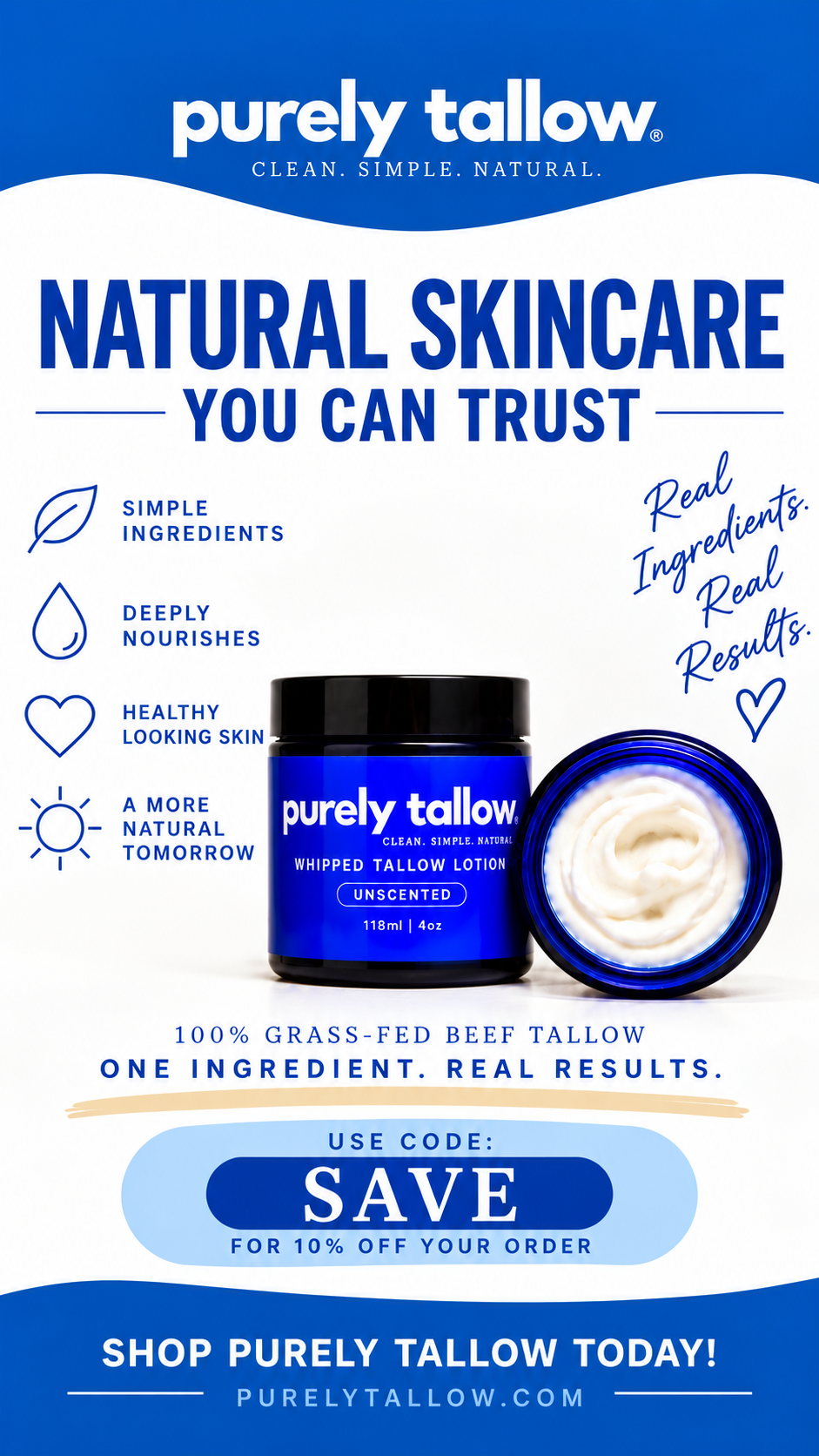 Purely Tallow Skincare Facebook ad: We Use Beef Fat. Here is Why.
