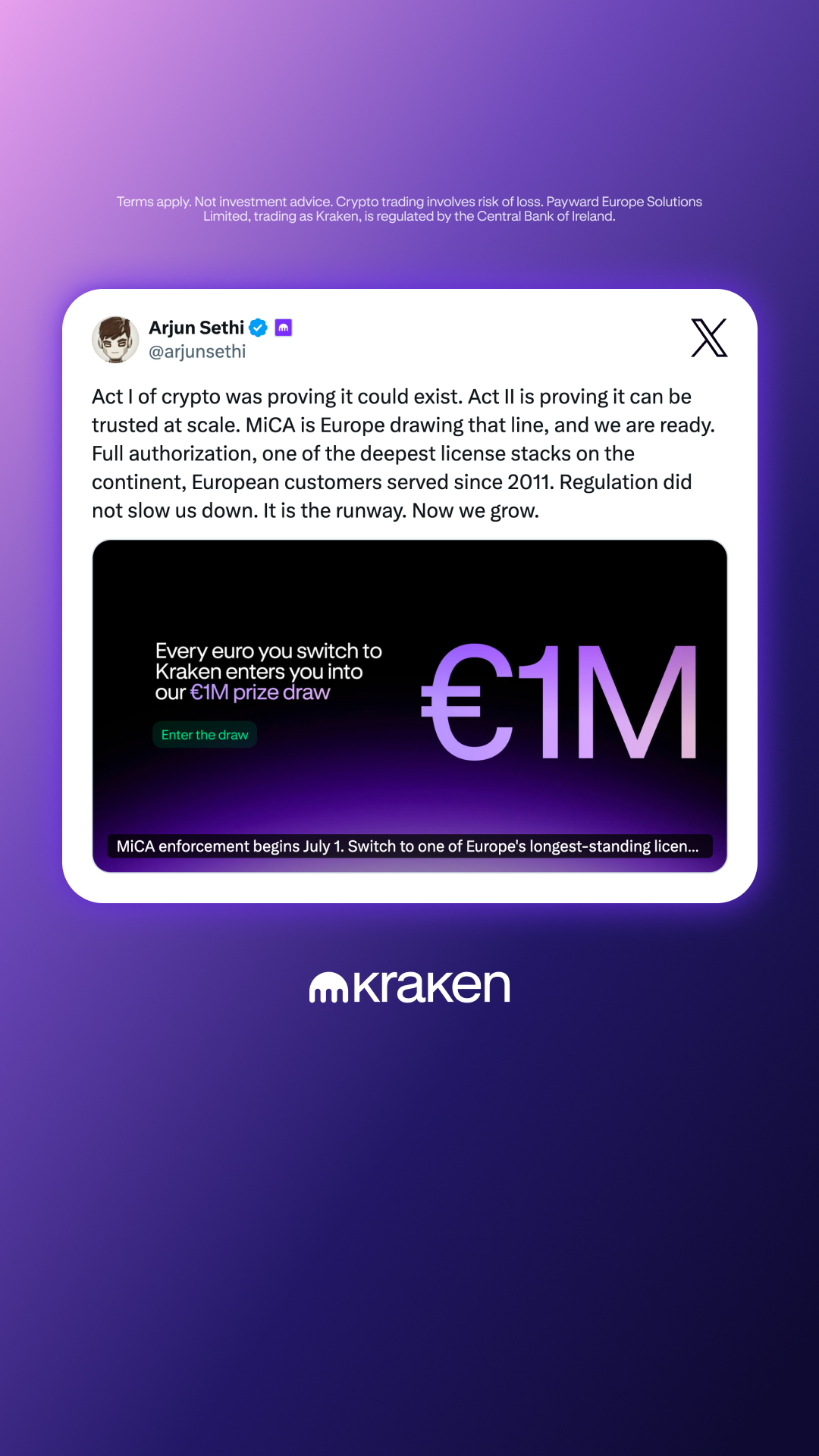 Kraken Digital Asset Exchange Facebook ad
