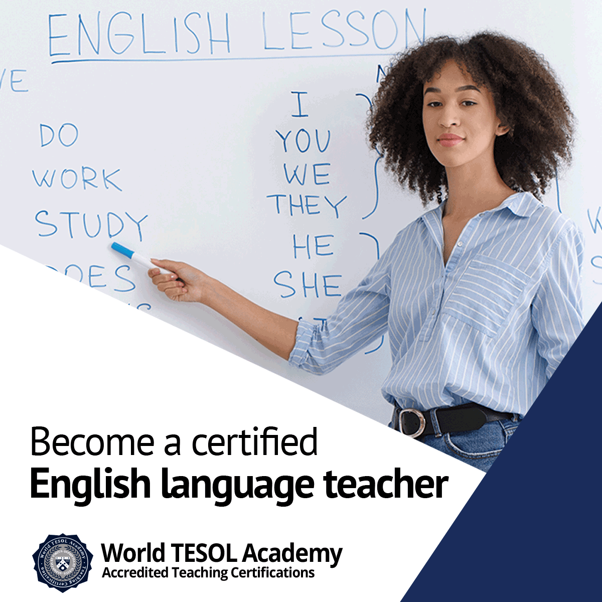 World TESOL Academy Facebook ad: Discover a new career with our online teacher…