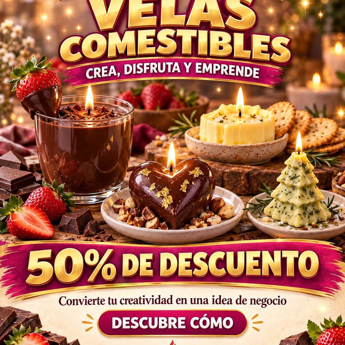 Enciende el Antojo/velas comestibles Facebook ad: Aprende Velas Comestibles por Solo US$21