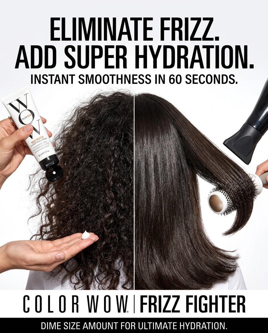 Color Wow Facebook ad: Frizz free in 1 min