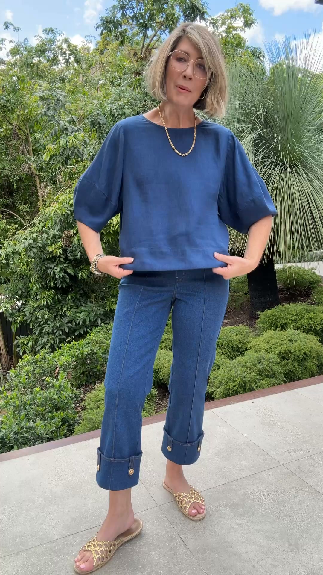 Blue Illusion Facebook ad: Linen Button Back Top - Navy Delave
