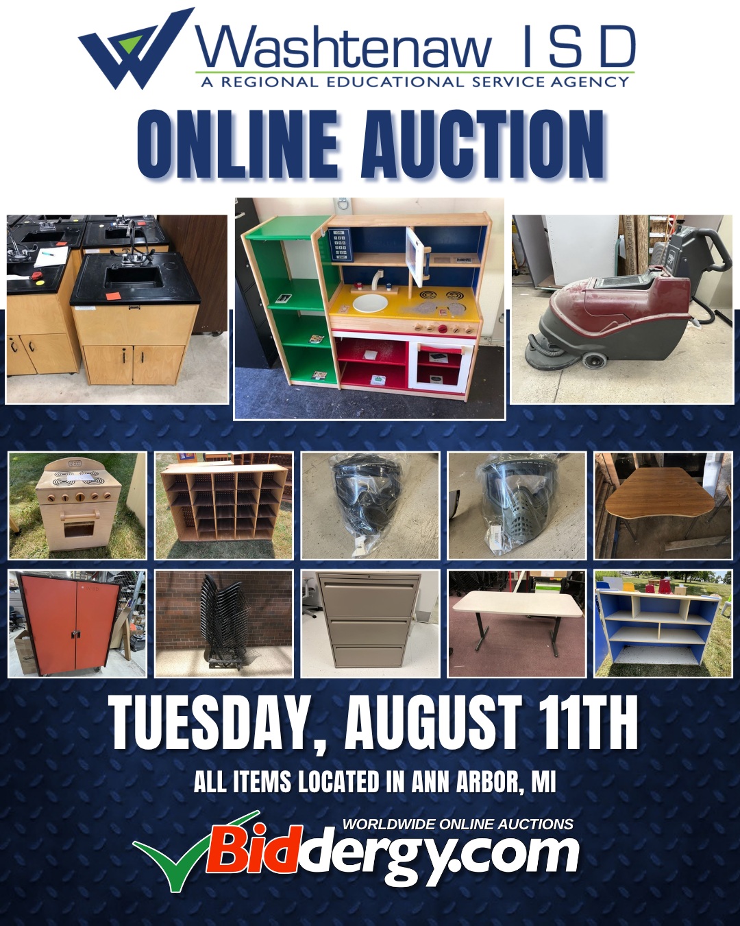 Biddergy.com Facebook ad: Surplus Assets - Washtenaw ISD