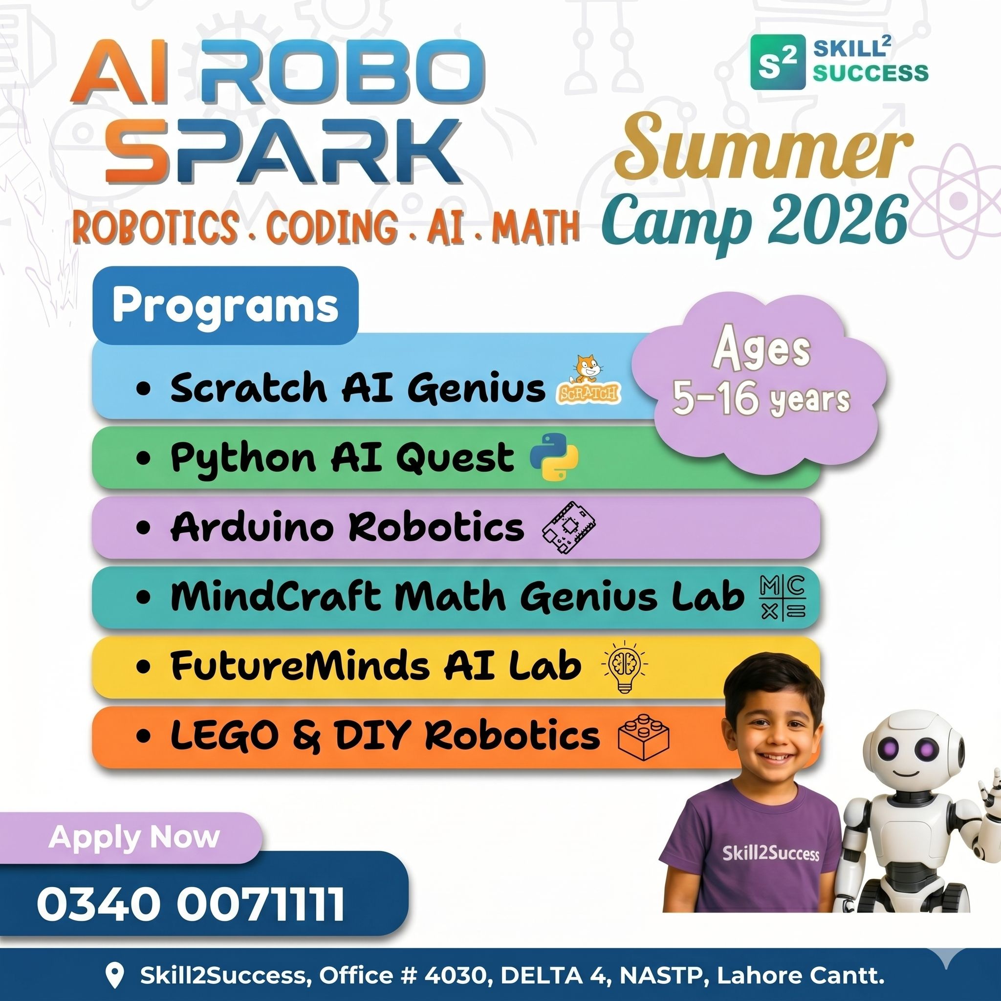 Skill2Success Facebook ad: AI RoboSpark Kids Summer Camp2026