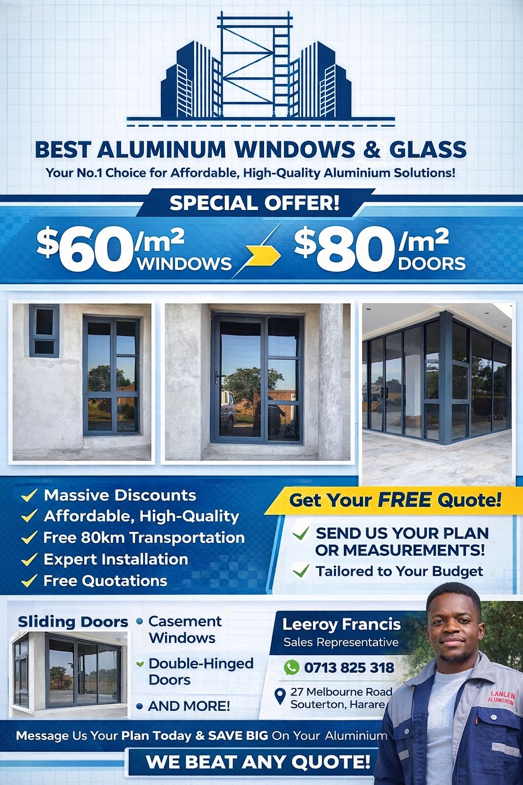 Best Aluminium doors and windows Facebook ad: LANLEN ALUMINUM & GLASS, Your No.1 Choice for…
