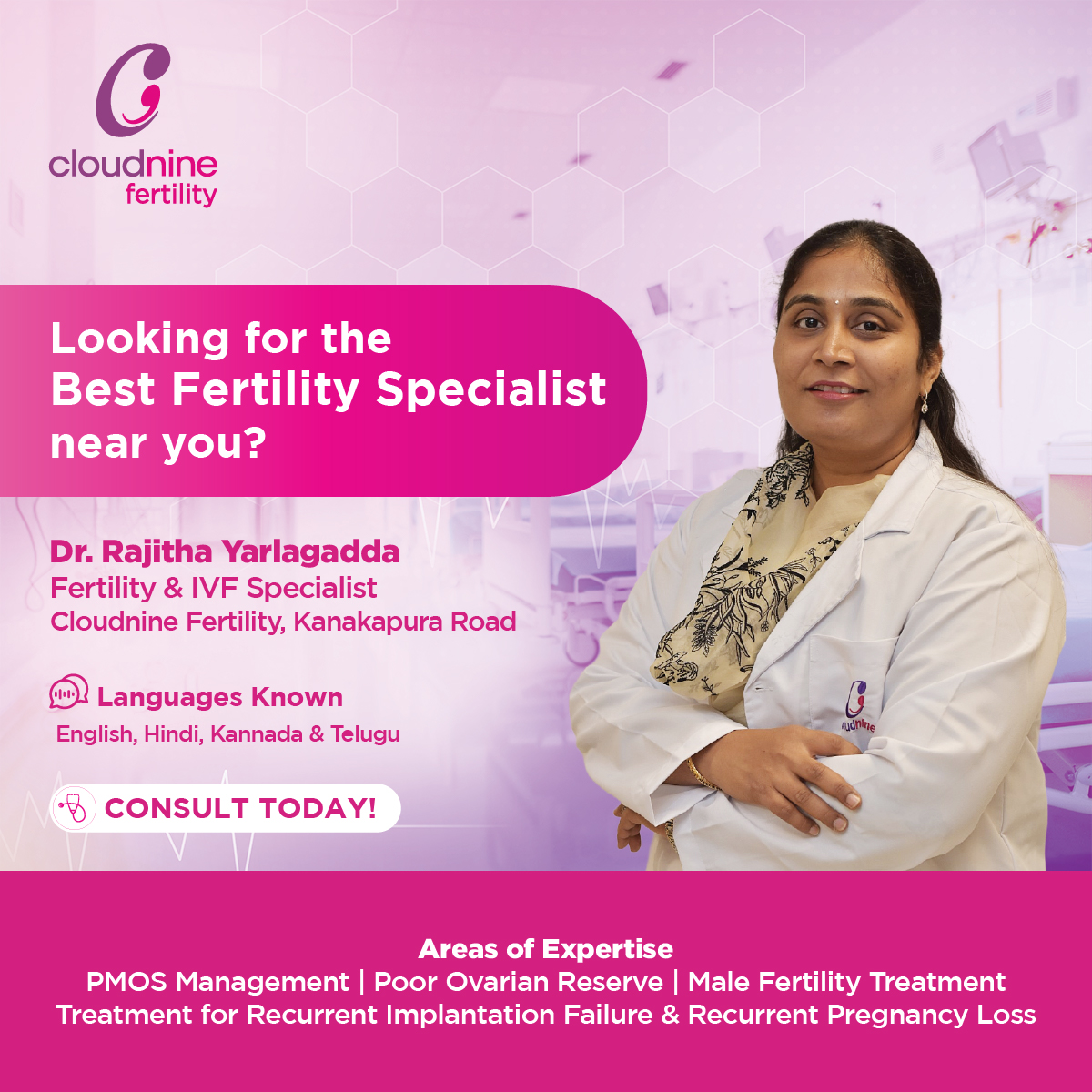 Cloudnine Fertility - Kanakapura Road Facebook ad: Consult with Dr. Rajitha Yarlagadda