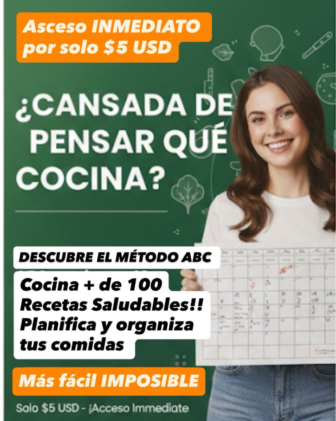 ABC RICO Y SANO Facebook ad: ¿Cansada/o de decidir qué cocinar cada noche?