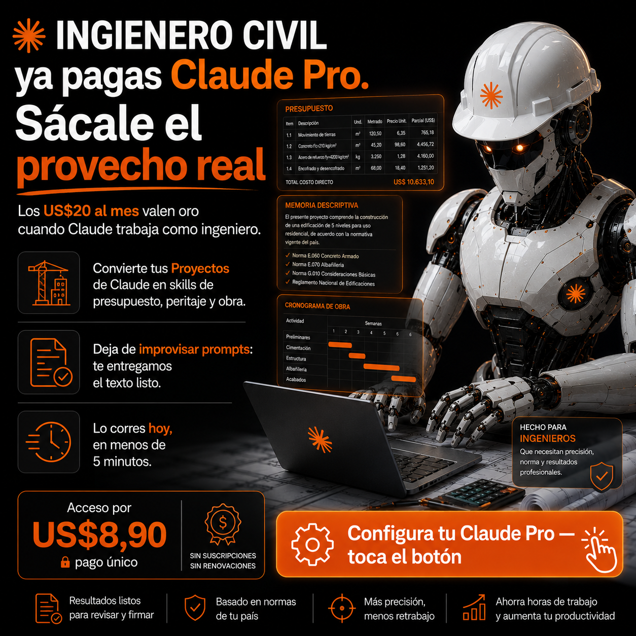 Claude en Ingeniería Civil Facebook ad: Convierte Claude en tu ingeniero civil
