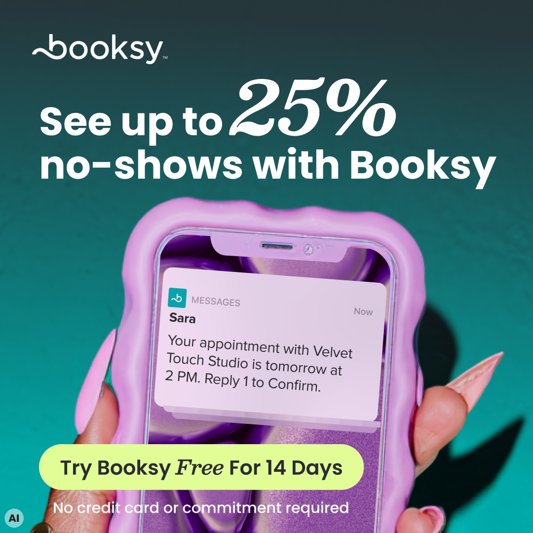Booksy Facebook ad: Try Booksy FREE for 14 days. No credit card or commitment…
