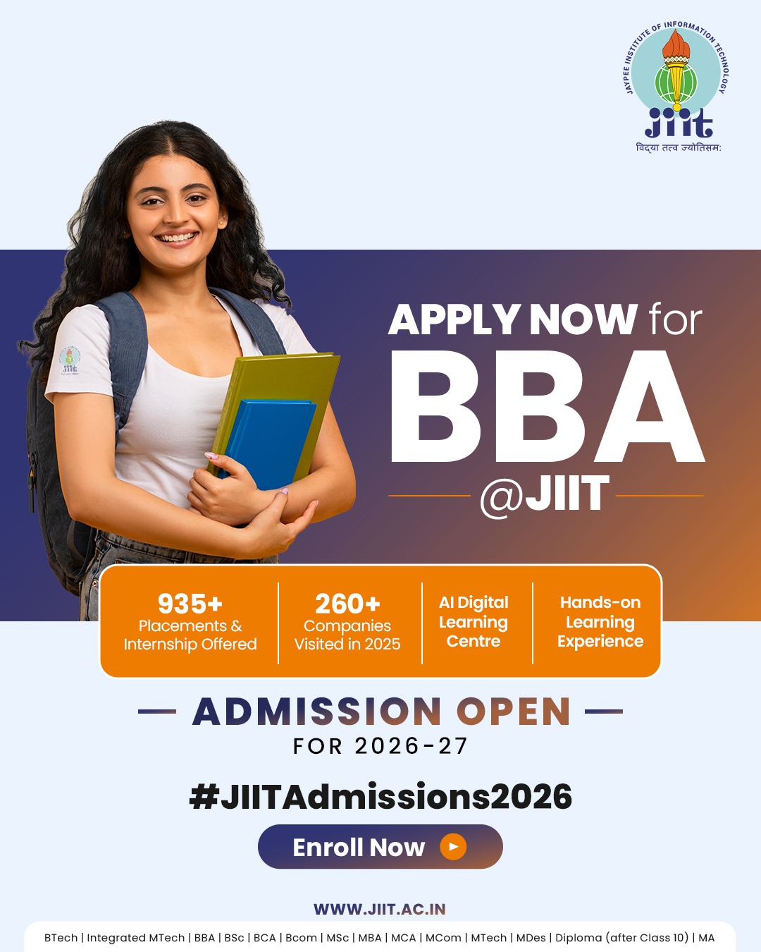 Jaypee Institute of Information Technology Facebook ad: Admission open for BBA 2026 batch
