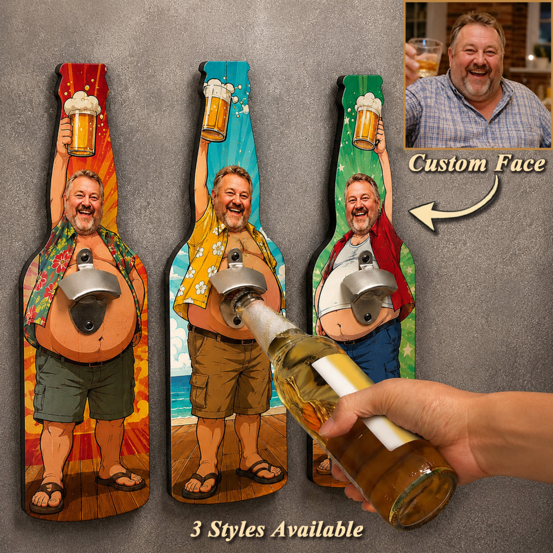 Soufeel Present Facebook ad: The Funniest Gift for Dad! Custom Face Big Belly Opener