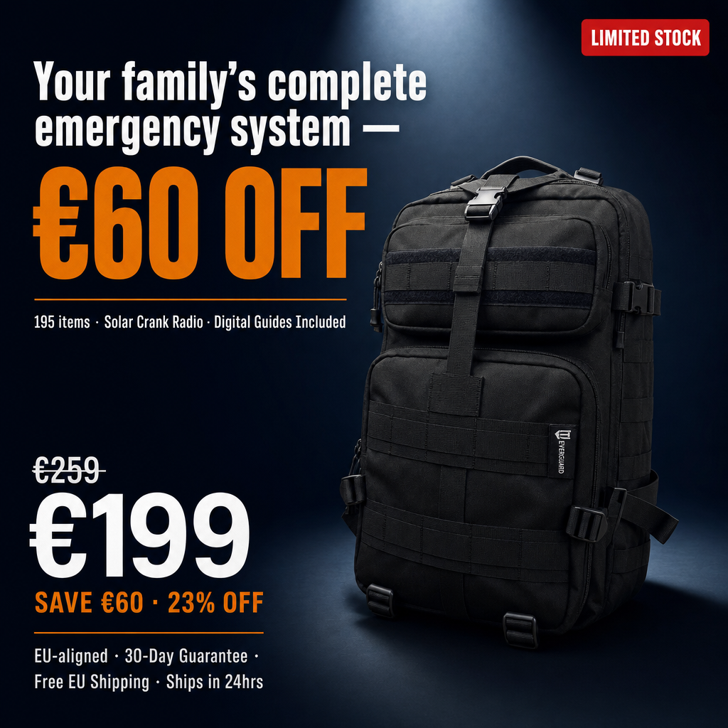 Everguard Facebook ad: 195 Items. One Backpack. €60 OFF.