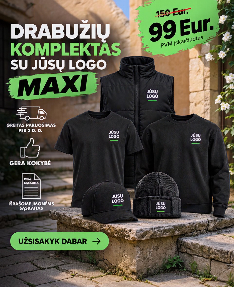 TavoMada.lt Facebook ad: UŽSISAKYK DRABUŽIUS SU LOGO