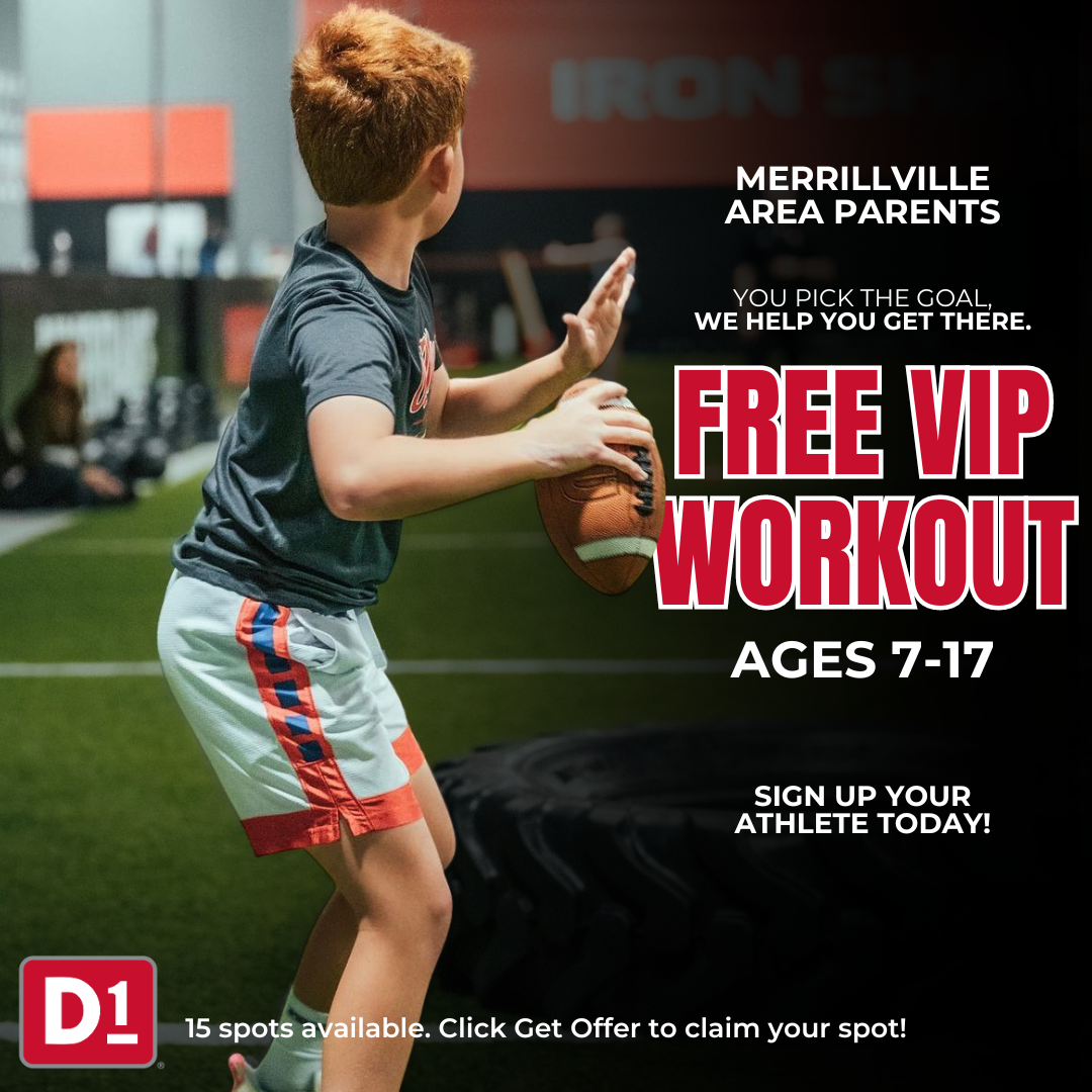 D1 Training Merrillville Facebook ad: FREE VIP WORKOUT