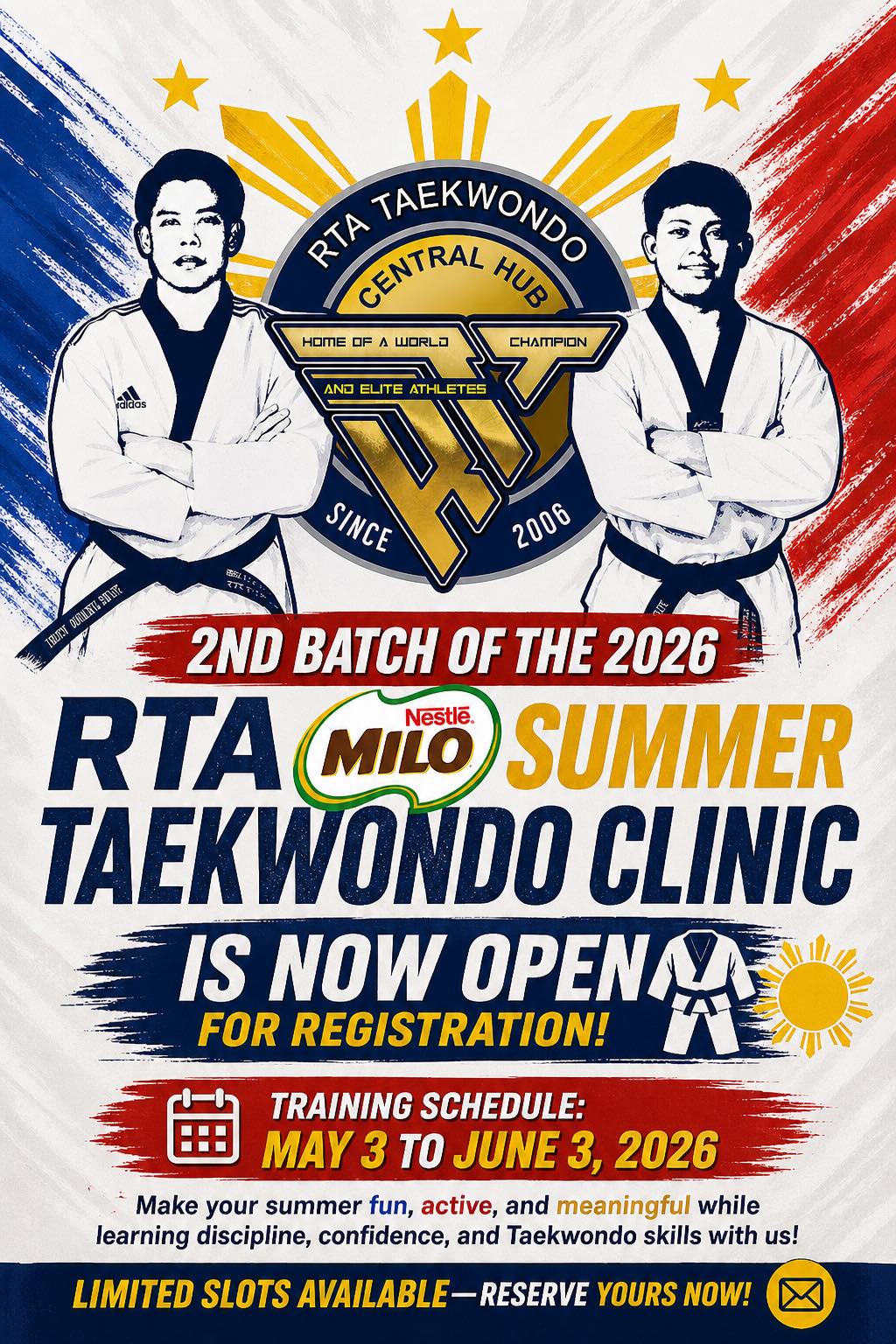 RTA Martial ARTS HUB Facebook ad: NOW OPEN FOR REGISTRATION!